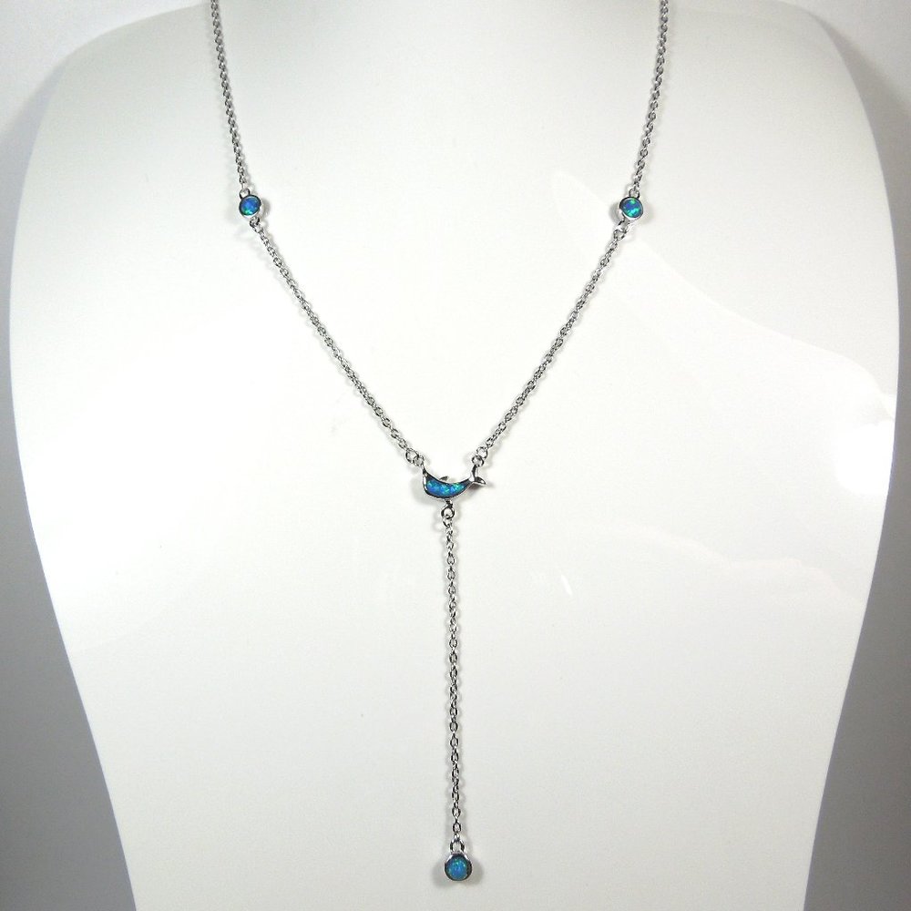 Blue Fire Opal Sterling Silver Dolphin Necklace